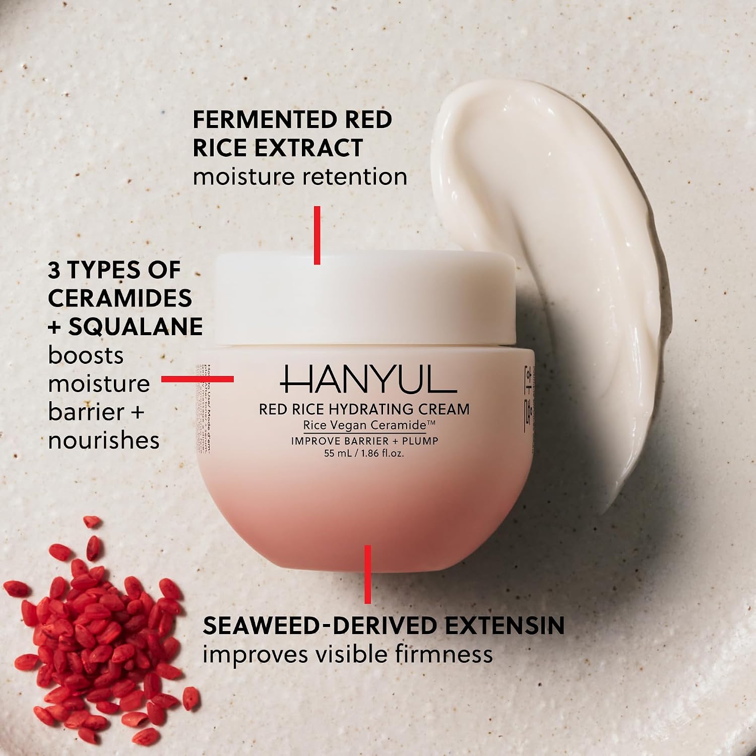 Hanyul Red Rice Hydrating Cream with Fermented Rice Extract & Ceramides | Korean Moisturizer for Plumping Hydration